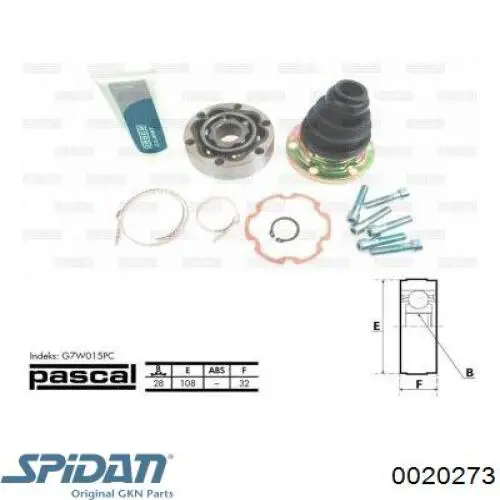 Шарнир угловых скоростей внутренний передний GKN-Spidan 0020273 цена, от 30.27 USD