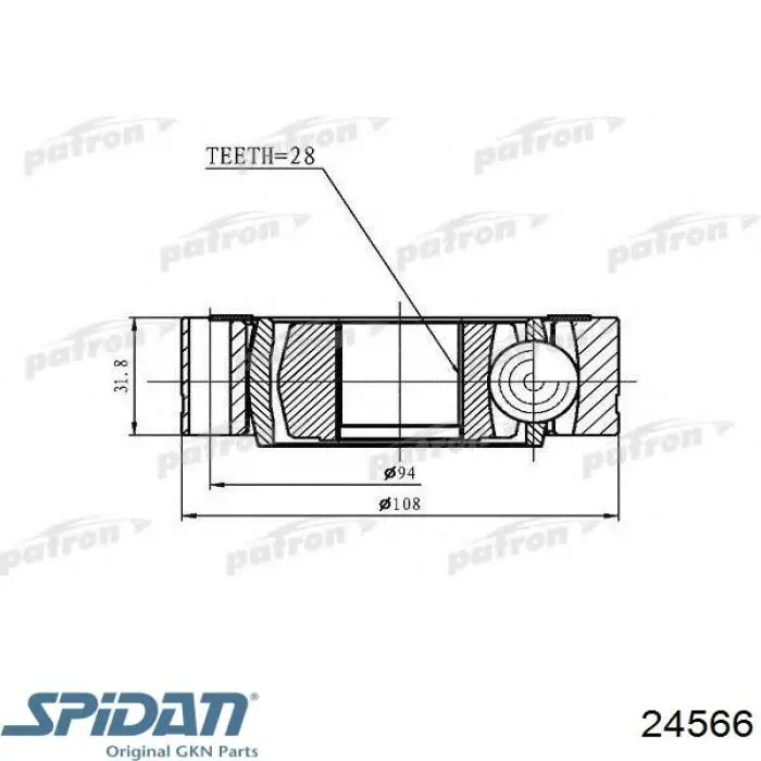 Шрус внутренний левый 24566 GKN-Spidan