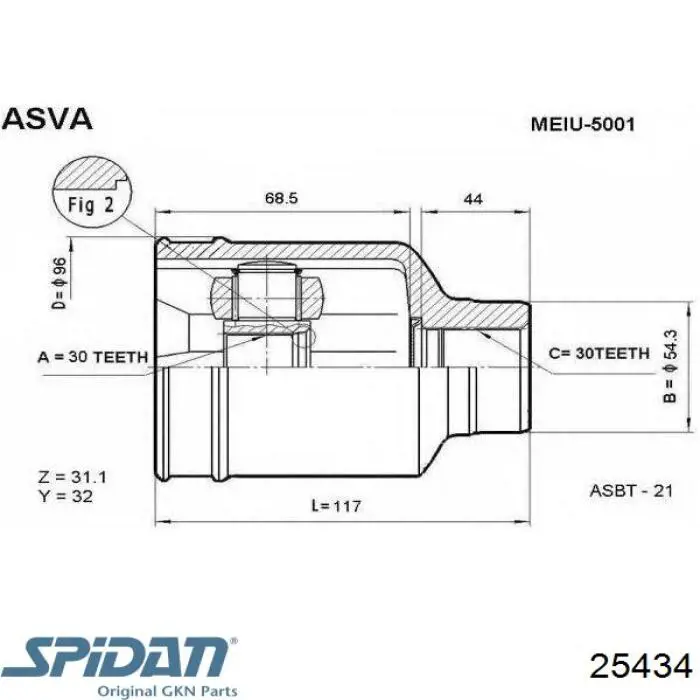 Левая полуось G2M038PC Pascal