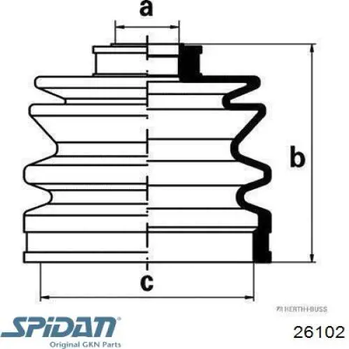 Пильник ШРУСа зовнішній, передній піввісі 26102 GKN-Spidan