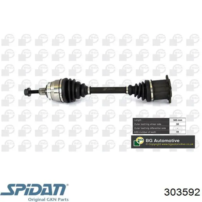 Левая полуось 303592 GKN-Spidan