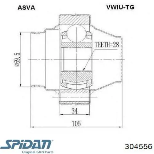 Шарнир угловых скоростей внутренний передний GKN-Spidan 304556 цена, от 59.20 USD