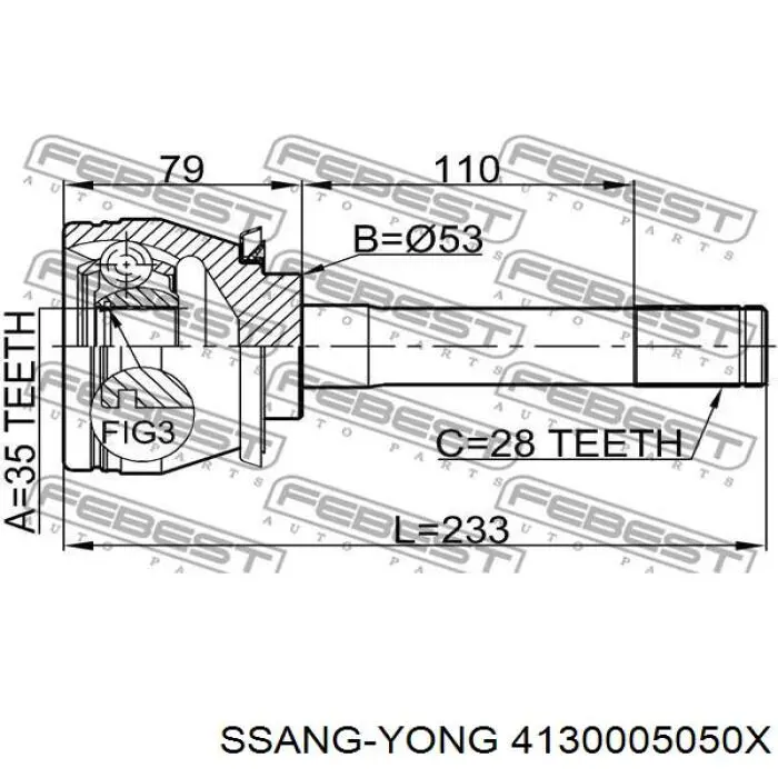 Полуось передняя 4130005050X Ssang Yong