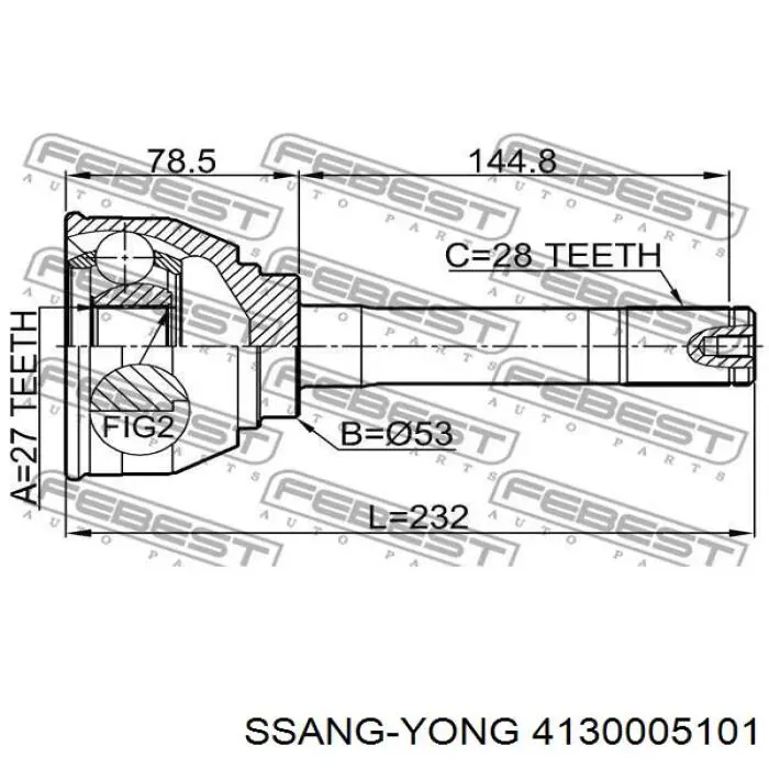 Полуось (привод) передняя 4130005101 Ssang Yong