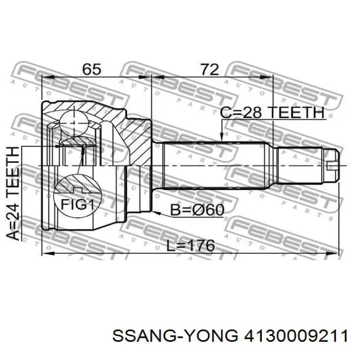 ШРУС наружный передний 4130009211 Ssang Yong