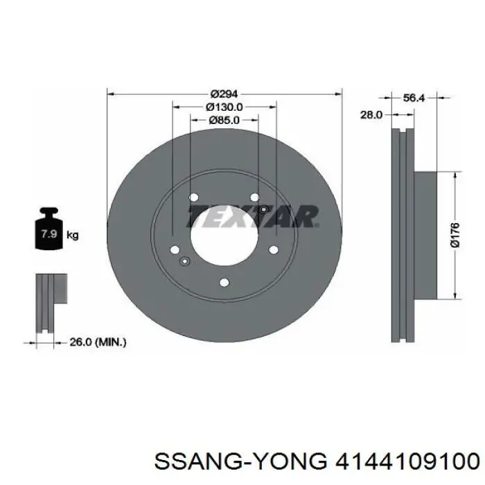 Диск тормозной передний на ssang yong kyron-ii внедорожник (01.07 - 12.99) 2.0td d20dt