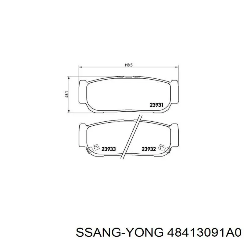 Колодки тормозные задние дисковые SSANG YONG 48413091A0