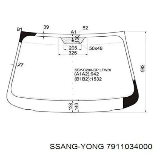 Стекло лобовое  SSANG YONG 7911034000