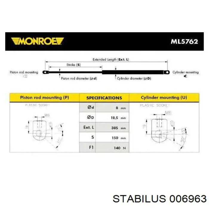 Амортизатор стекла задней, 3/5-й двери (ляды) Stabilus 006963