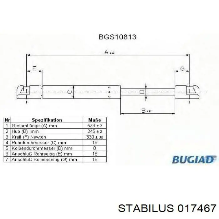 017467 Stabilus Амортизатор стекла багажника (двери 3/5-й задней (ляды)