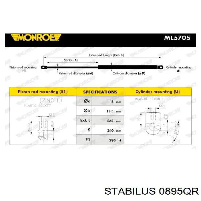 Амортизатор капота газовый Stabilus 0895QR цена, от 15.62 USD