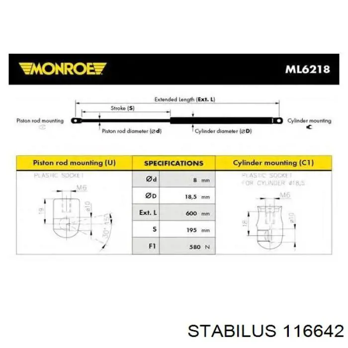 Амортизатор багажника 116642 Stabilus