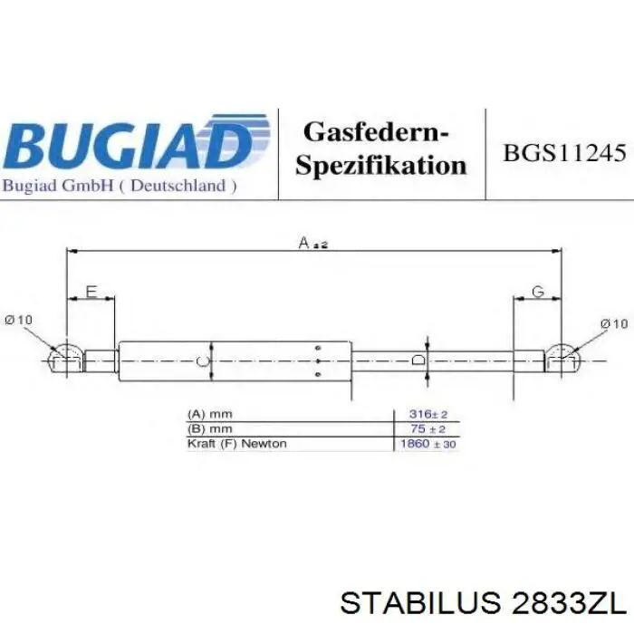 2833ZL Stabilus Амортизатор крышки багажника