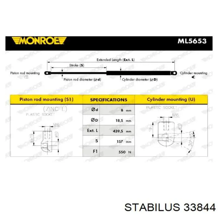 Амортизатор багажника 33844 Stabilus