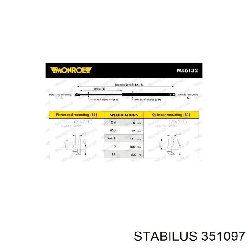 Купить 351097 Stabilus Амортизатор двери багажника