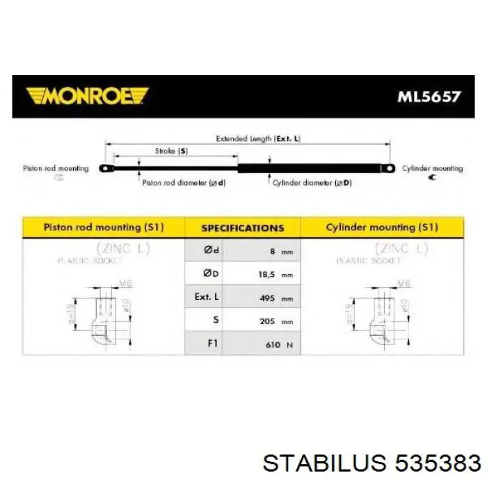 Купить 535383 Stabilus Амортизатор двери багажника