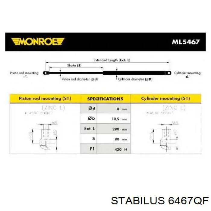 Купить 6467QF Stabilus Амортизатор двери багажника