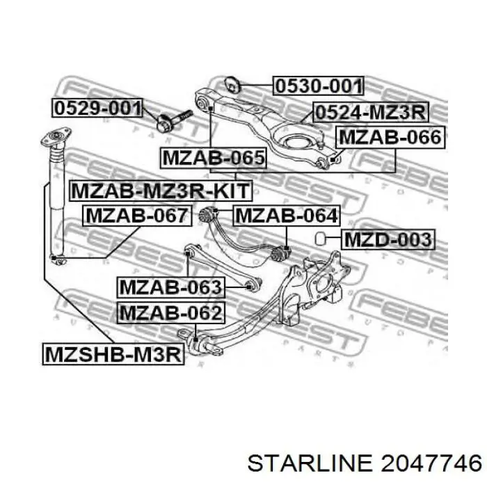 Сайлентблок заднего продольного рычага передний 2047746 Starline