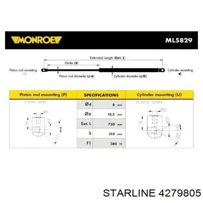 Амортизатор капота 4279805 Starline