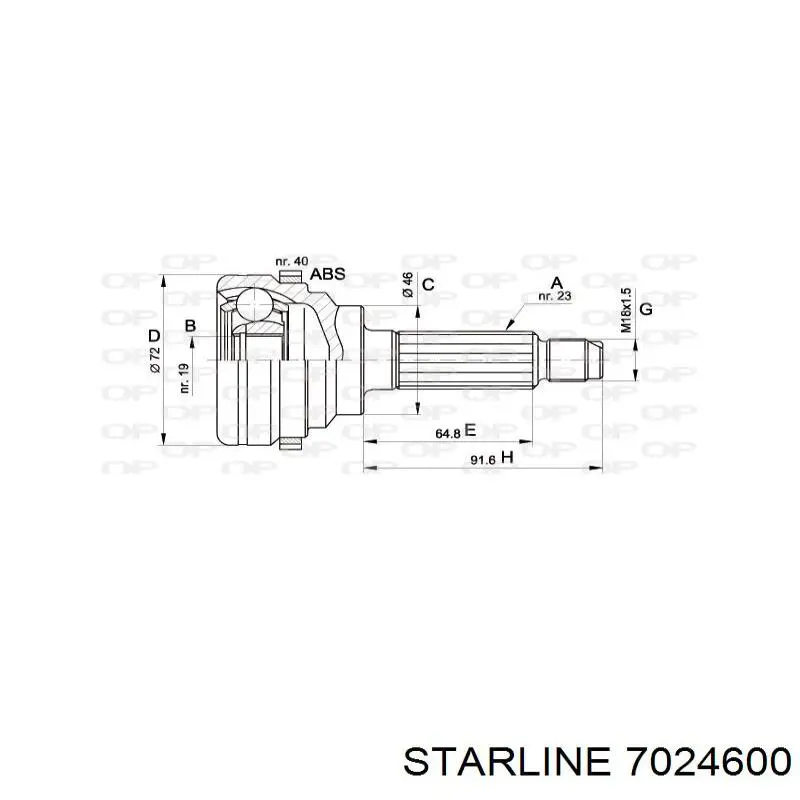 ШРУС наружный передний 7024600 Starline