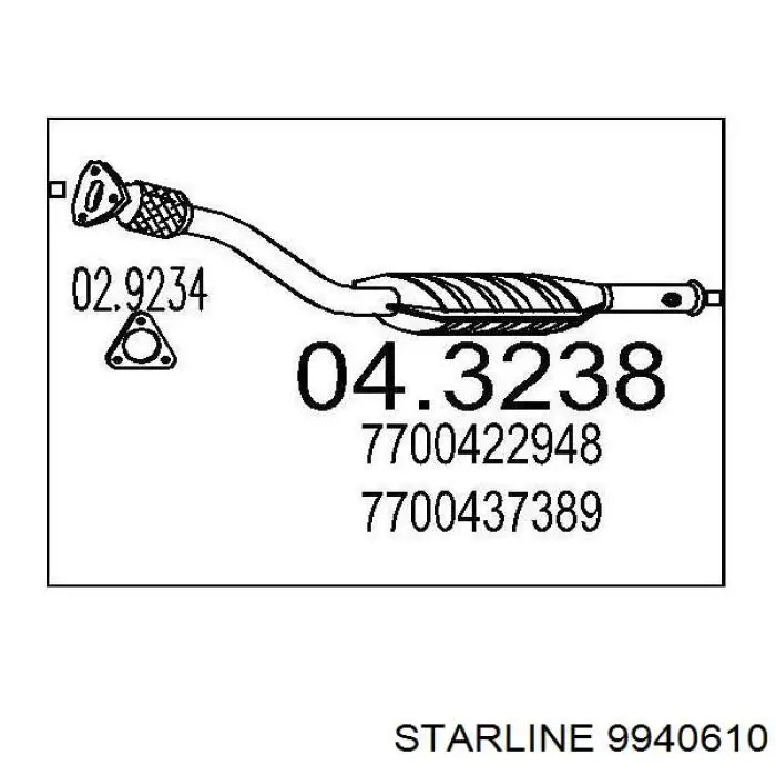 Труба приемная (штаны) глушителя передняя Starline 9940610