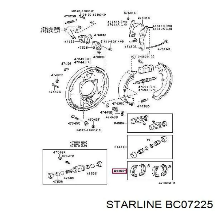 BC07225 Starline Барабанные тормозные колодки
