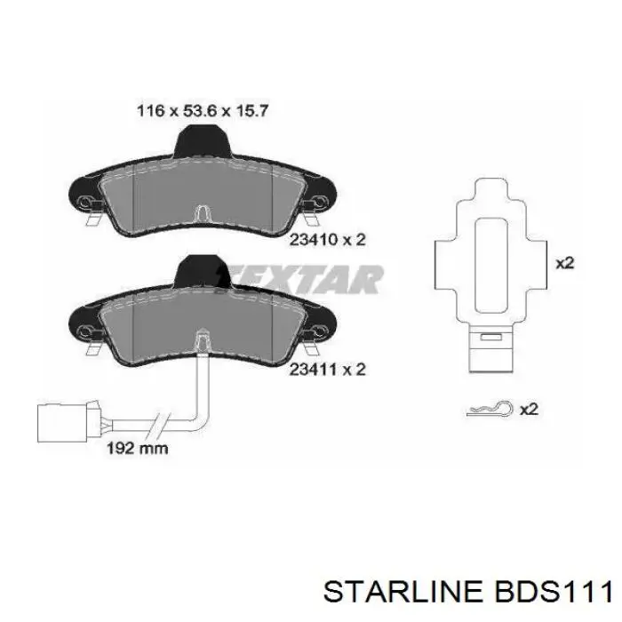BDS111 Starline Колодки тормозные дисковые комплект