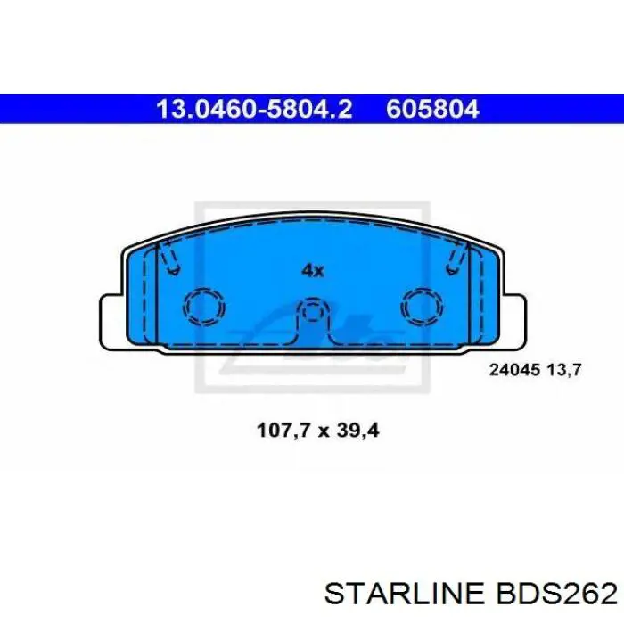 Купить BDS262 Starline Колодки тормозные задние, дисковые
