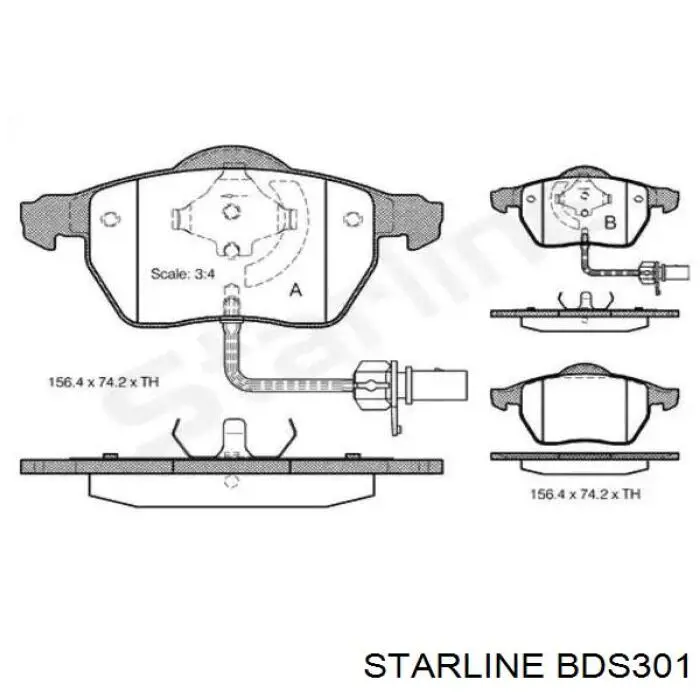 BDS301 Starline колодки тормозные передние дисковые