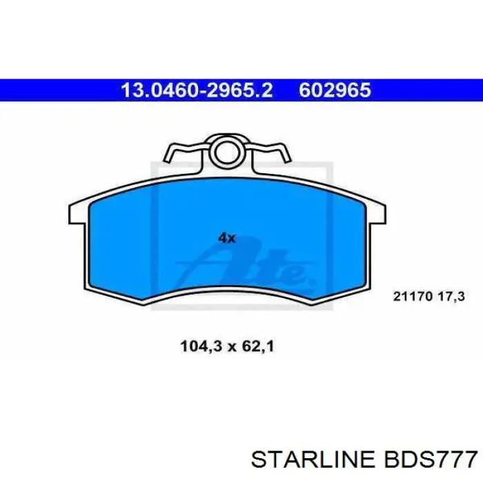 Передние тормозные колодки BDS777 Starline