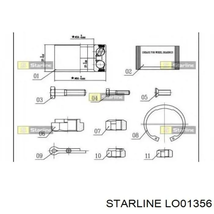 Подшипник ступицы передней/задней LO01356 Starline