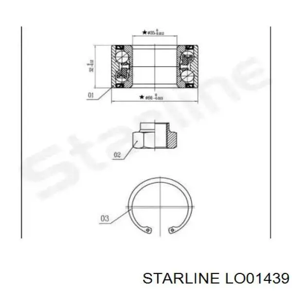 Cojinete de rueda delantero LO01439 Starline