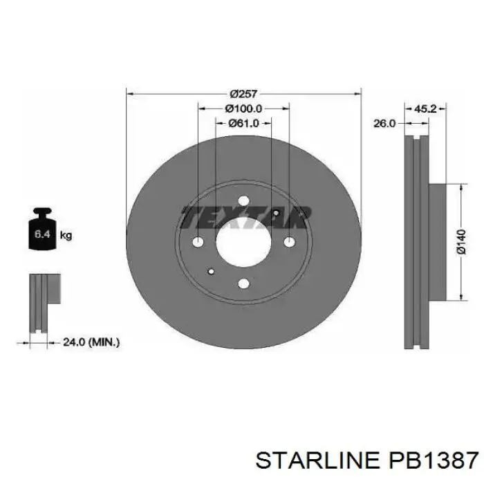 Передний тормозной диск Starline PB1387