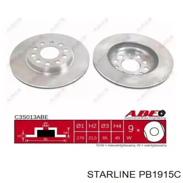 Задний тормозной диск Starline PB1915C цена, от 23.16 USD