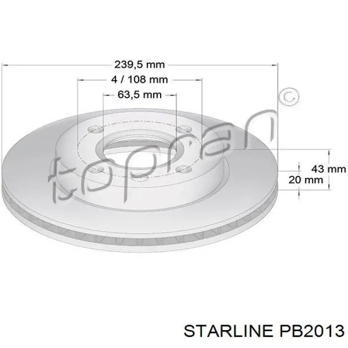 Передний тормозной диск Starline PB2013