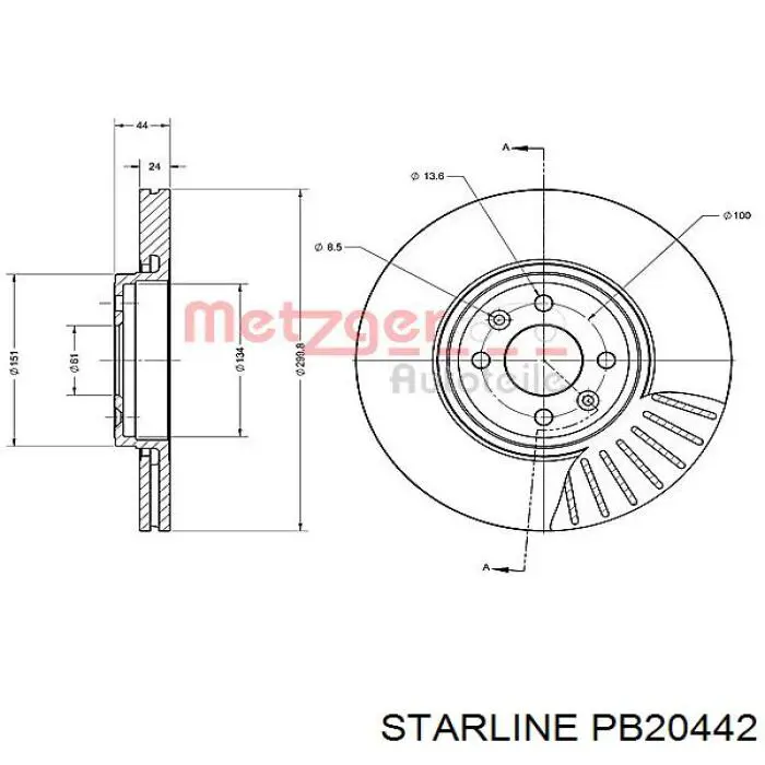 Передний тормозной диск Starline PB20442