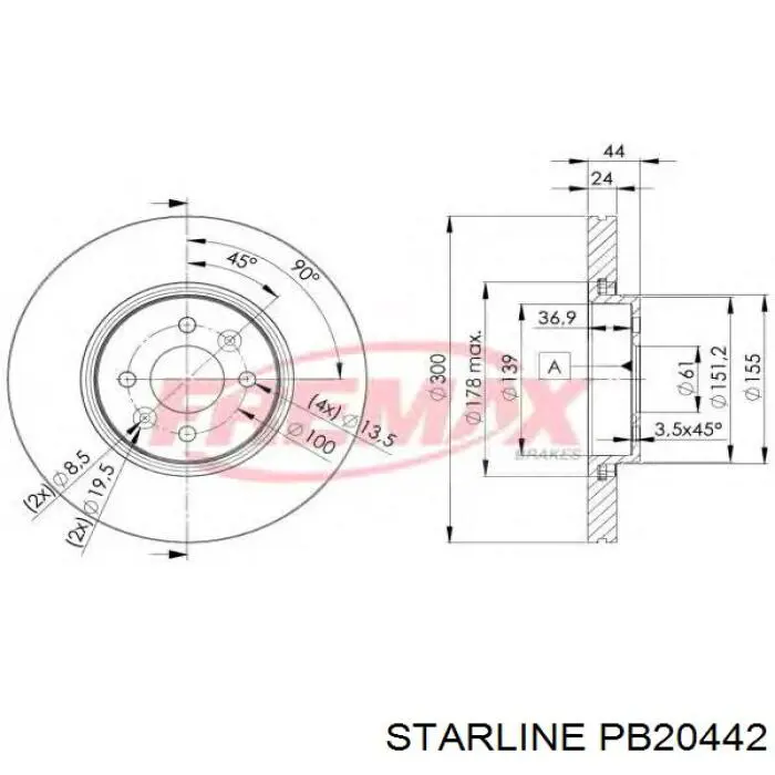 PB20442 Starline Диск тормозной передний