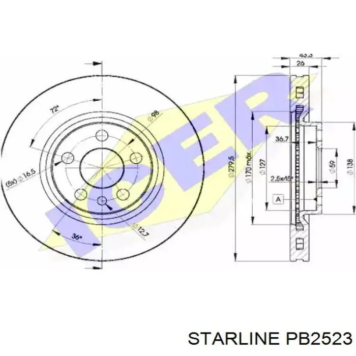 Передний тормозной диск Starline PB2523