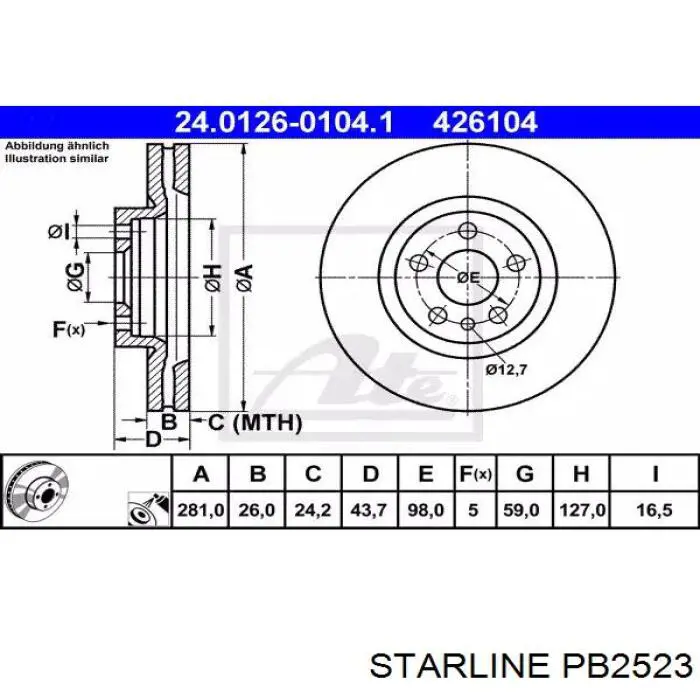 PB2523 Starline Диск тормозной передний