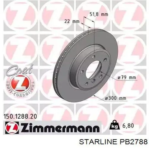 Передние тормозные диски PB2788 Starline