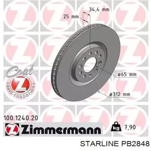 Передний тормозной диск Starline PB2848