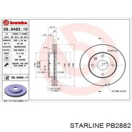 PB2882 Starline Диск тормозной передний