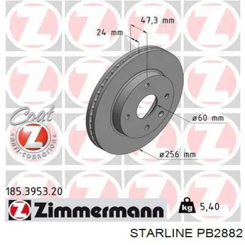 Диск гальмівний передній PB2882 Starline