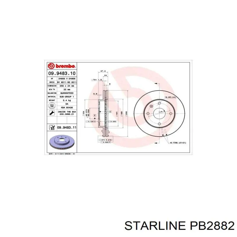 Диск гальмівний передній PB2882 Starline