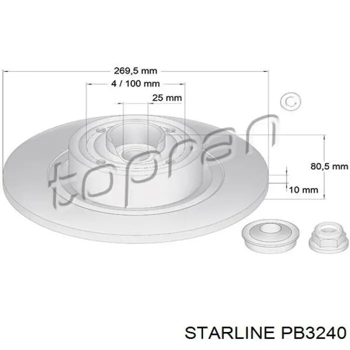 Задний дисковый тормоз Starline PB3240