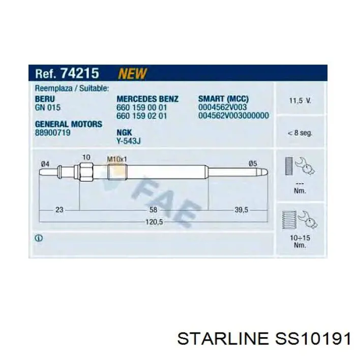 Свечи накала SS10191 Starline