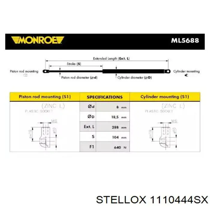 Амортизатор капота 1110444SX Stellox