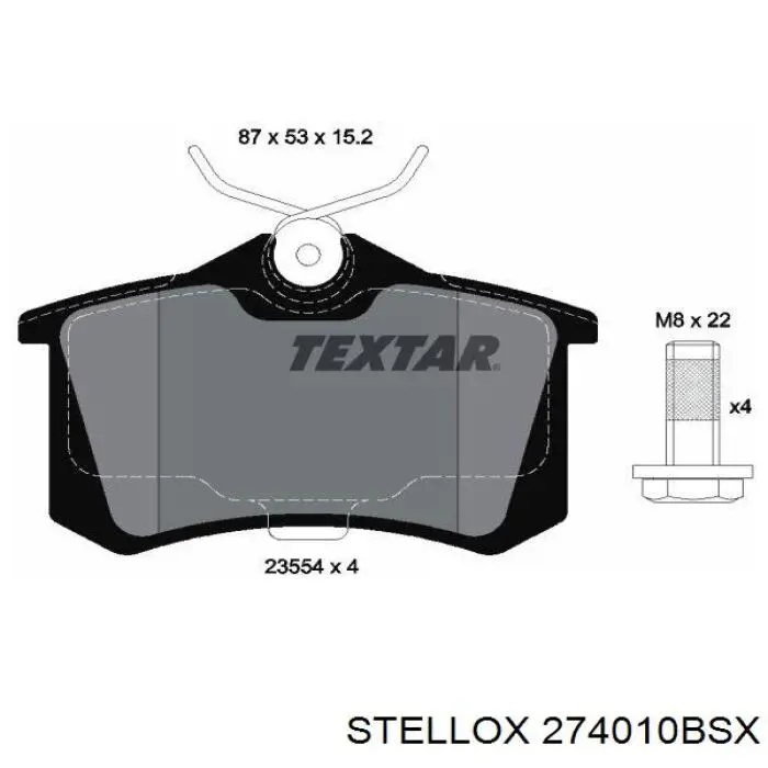 274 010B-SX Stellox колодки тормозные задние дисковые