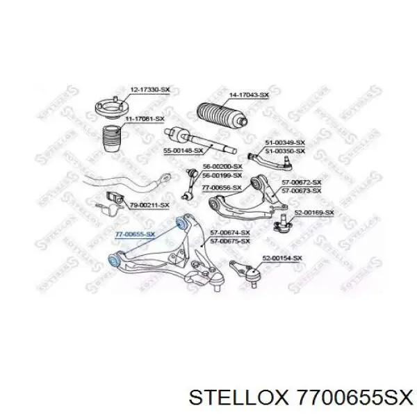 Сайлентблок переднего нижнего рычага 7700655SX Stellox