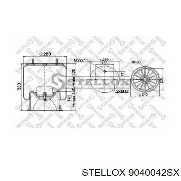 Пневмоподушка (пневморессора) моста 9040042SX Stellox